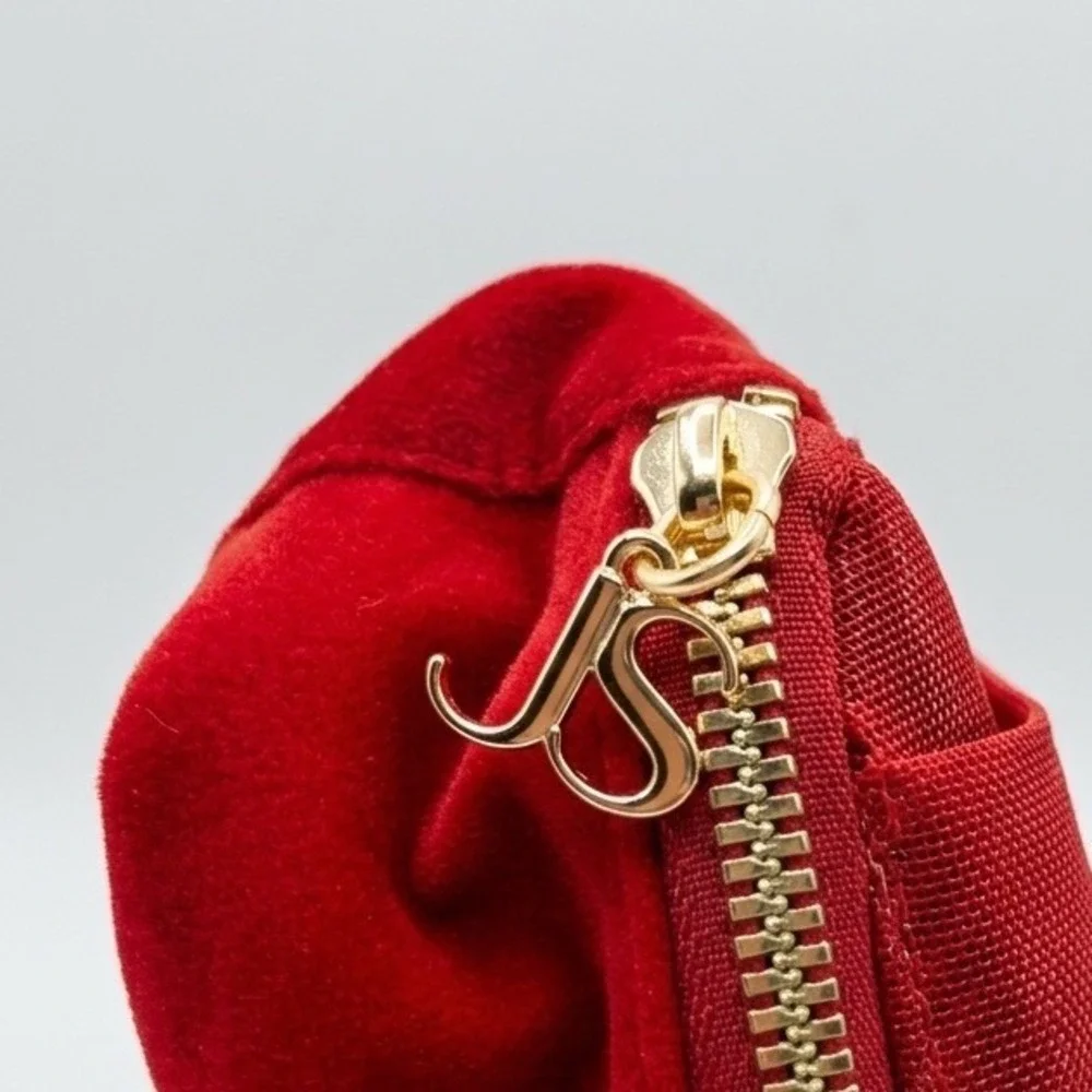 Jessica Simpson Red Velvet Mini Bow Jewelry Travel Case Square Zip Organizer Bag